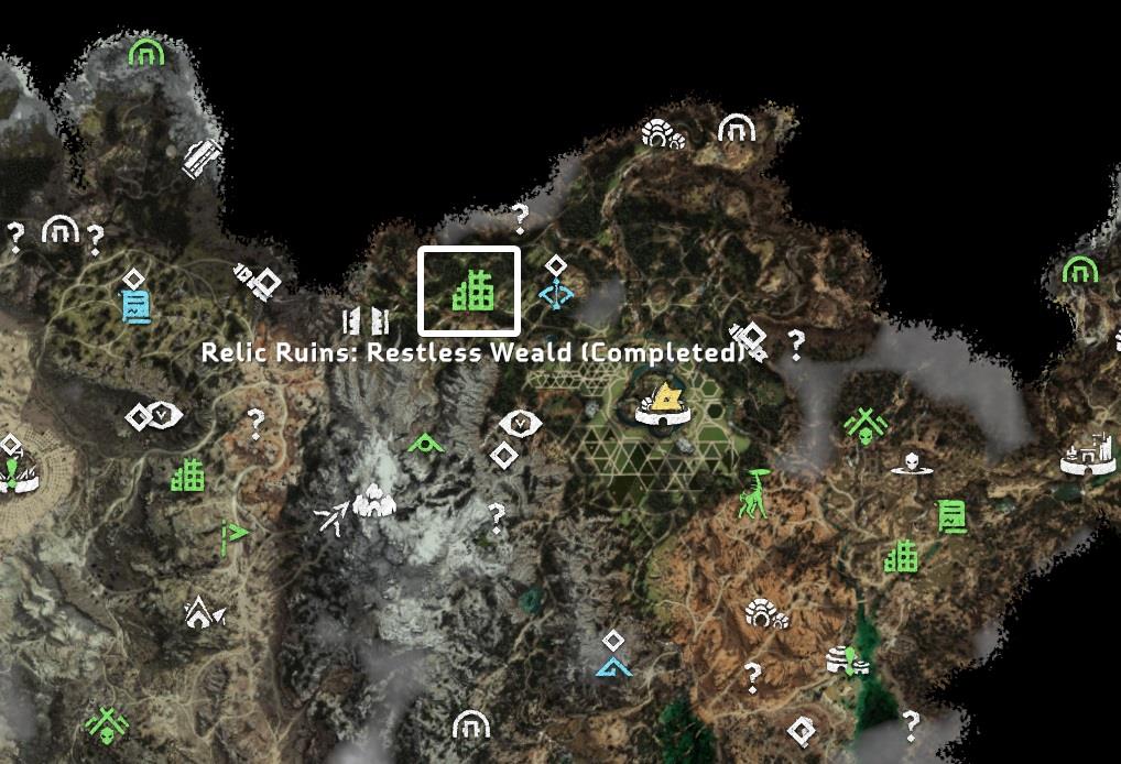 Map with the location of the Relic Ruins: Restless Weald