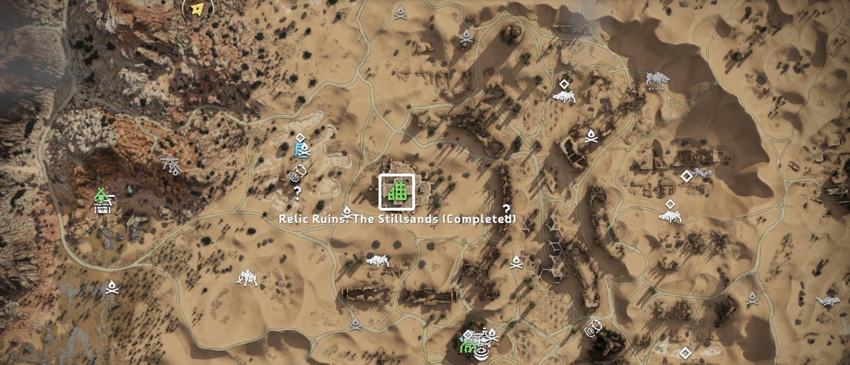 Map with the location of the Relic Ruins: The Stillsands