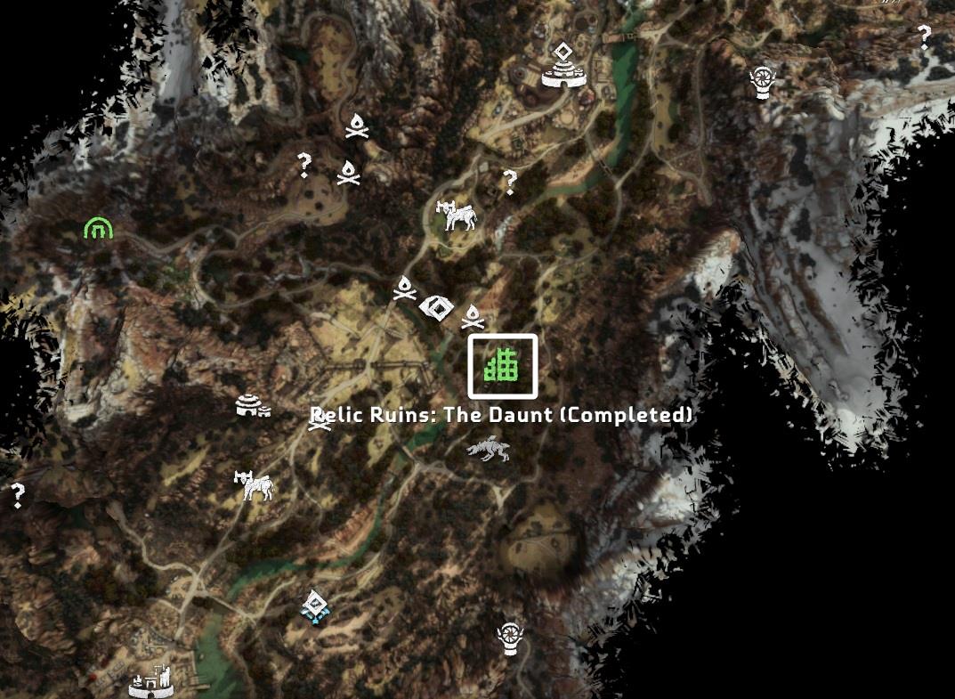 Map with the location of the Relic Ruins: The Daunt