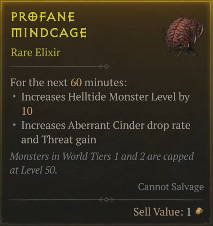 Diablo 4 Profane Mindscape Rare Elixir item