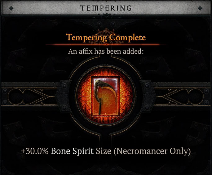 Result from Tempering in Diablo 4