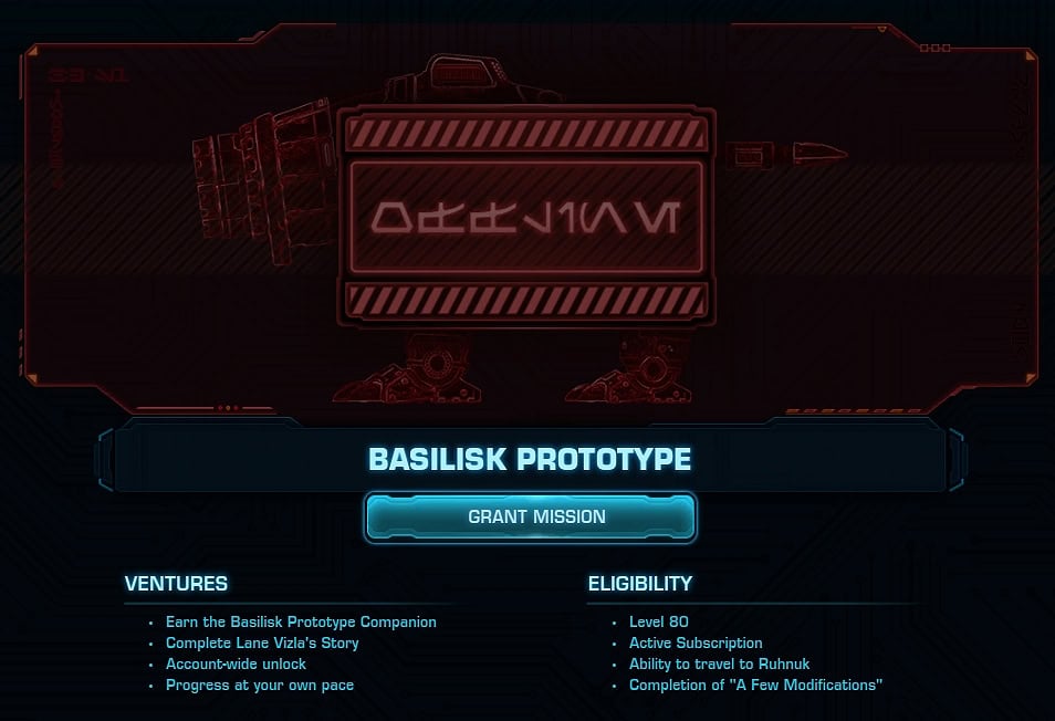 SWTOR Basilisk Prototype Venture Guide Unlock Legacy
