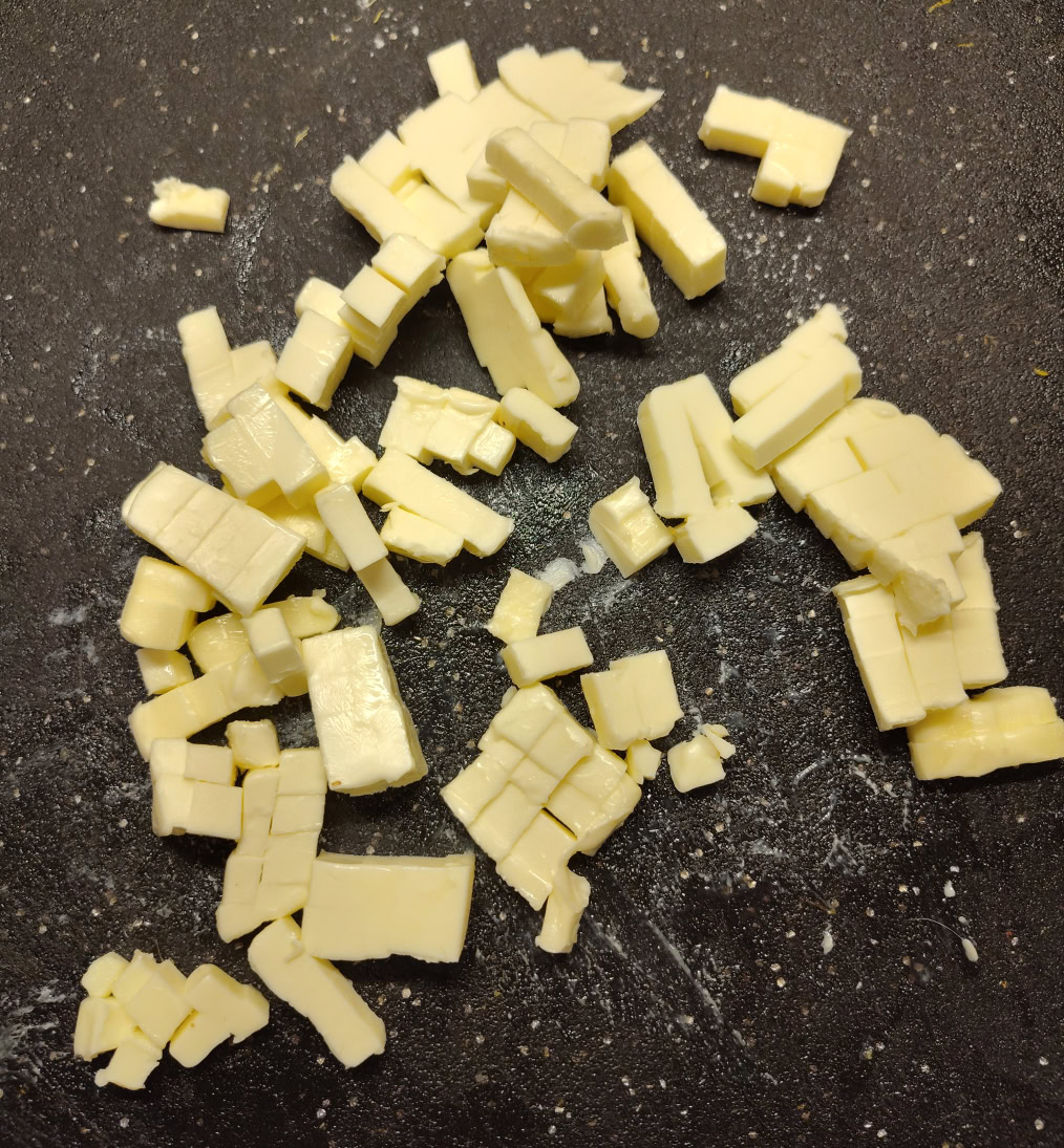 Making the Pie Crust: cold butter chunks