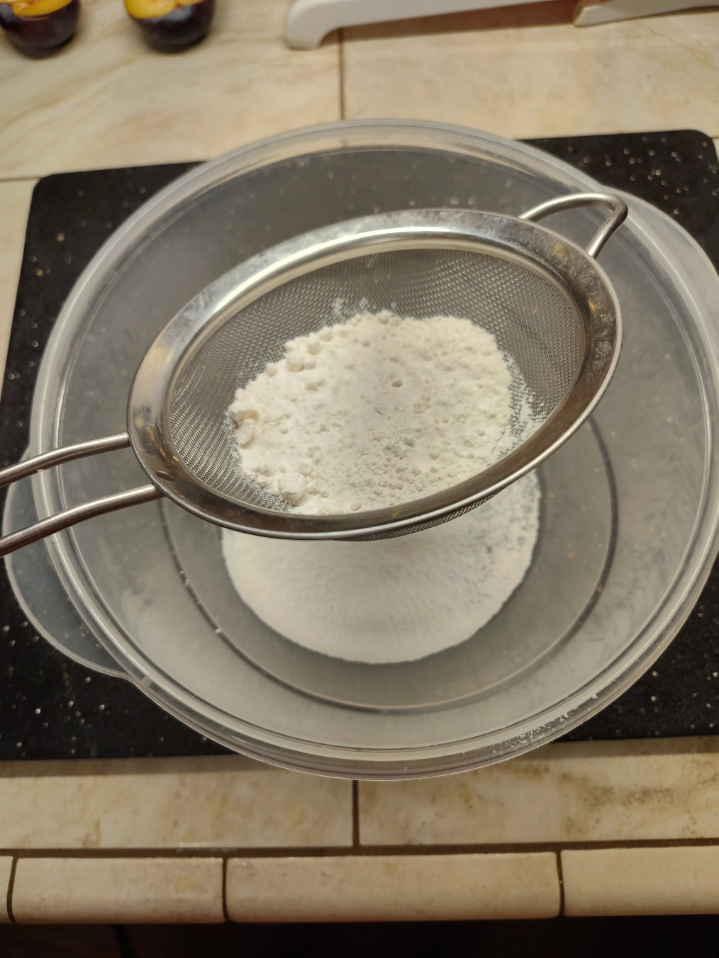 Making the Pie Crust: sift the flour