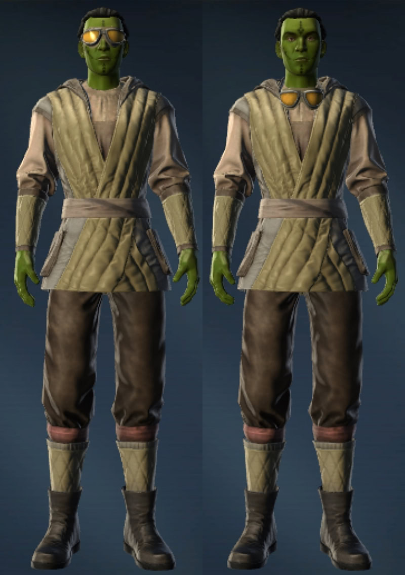 Farmland Grazer Outfit - Goggles Up (left) and Goggles Down (right).