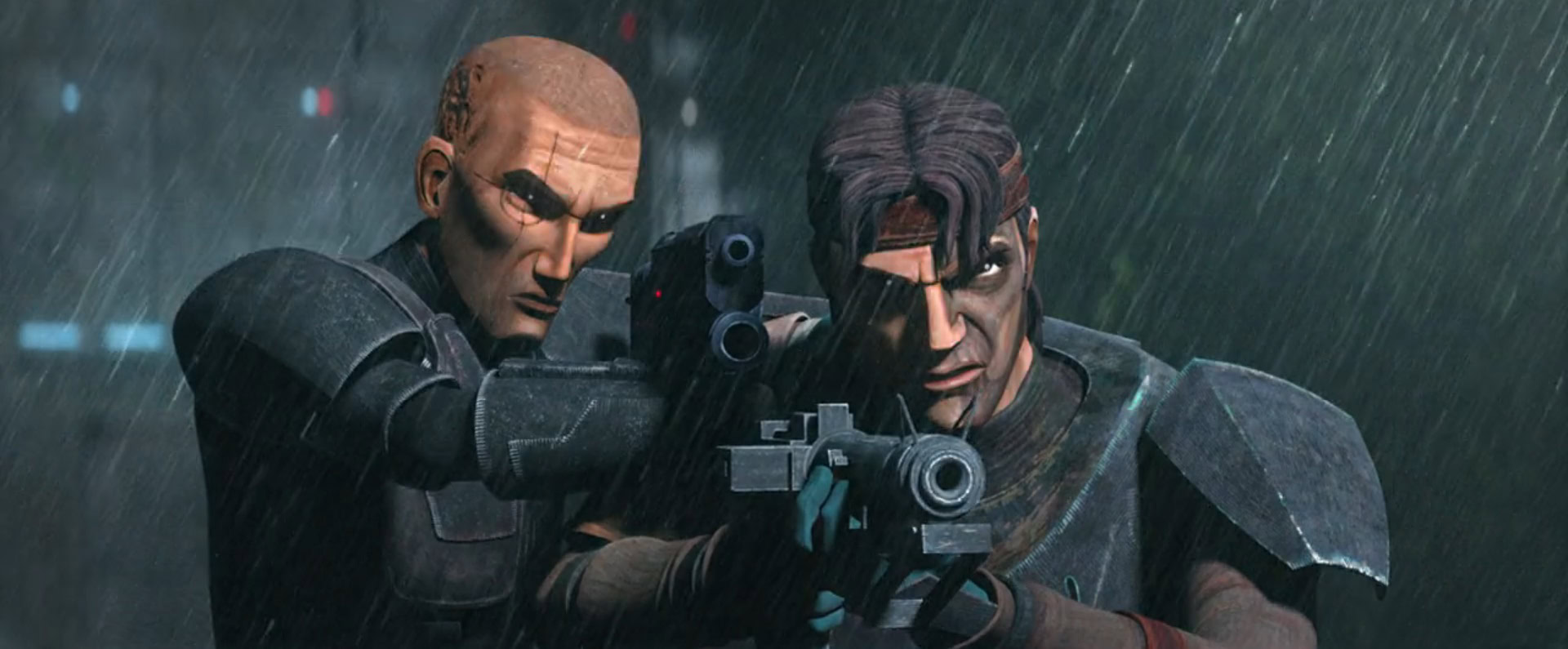 Hunter and Crosshair aim at Hemlock in The Bad Batch Season 3 FInale