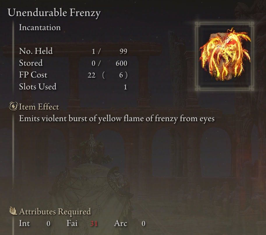 Unendurable Frenzy stats