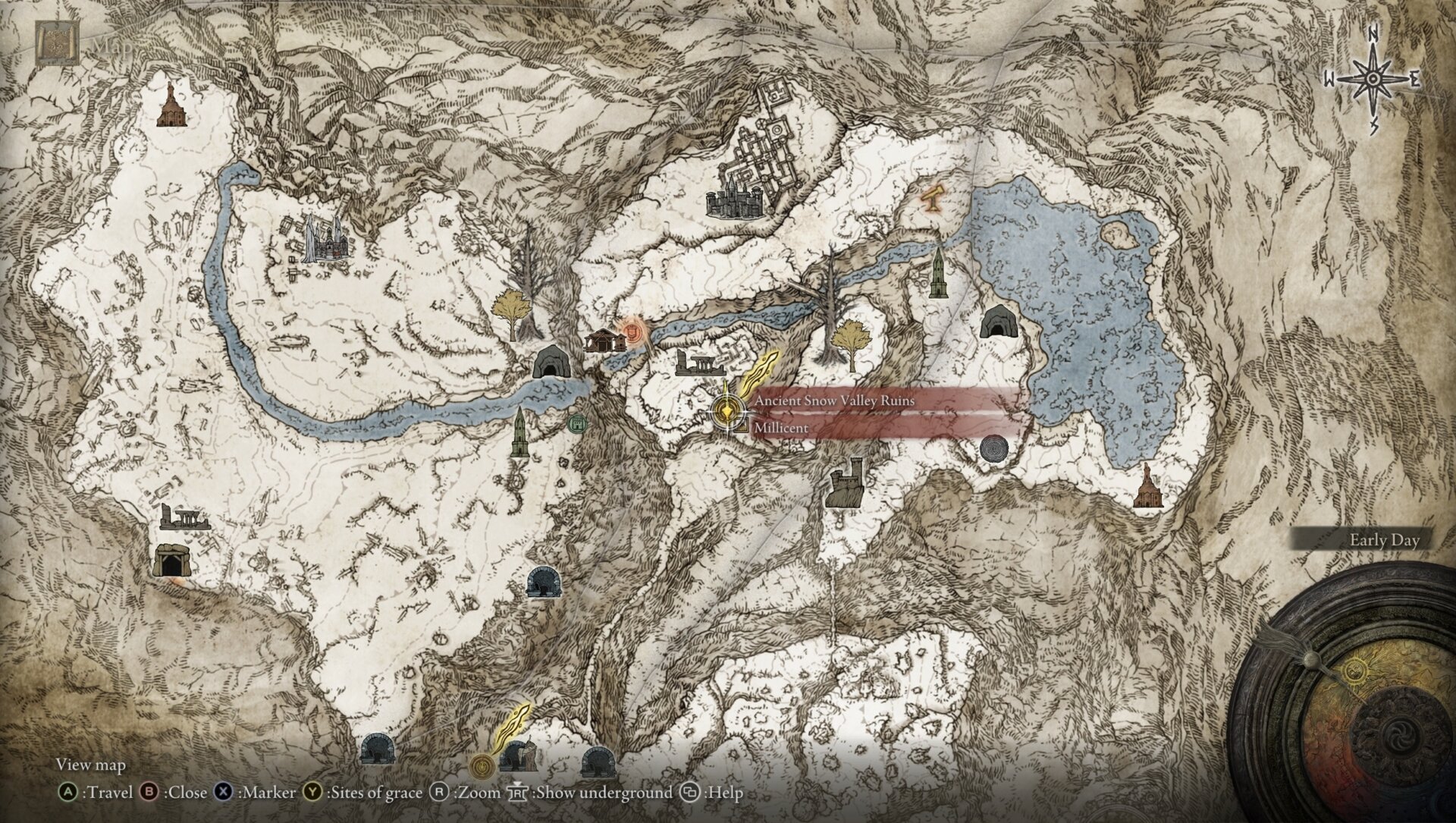 Millicent's map with location at Mountaintops of the Giants