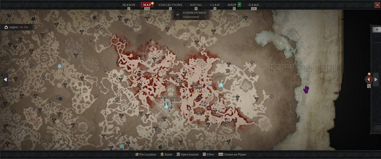 A Helltide event displayed on the map of Diablo 4