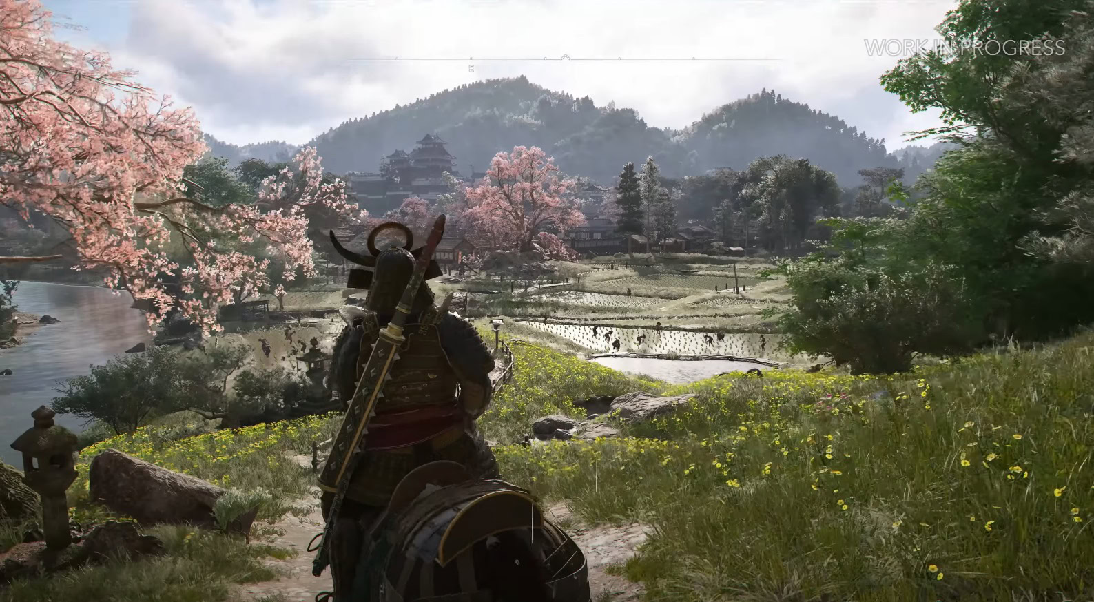 Yasuke arrives at a village, scene from the gameplay trailer of Assassin's Creed Shadows