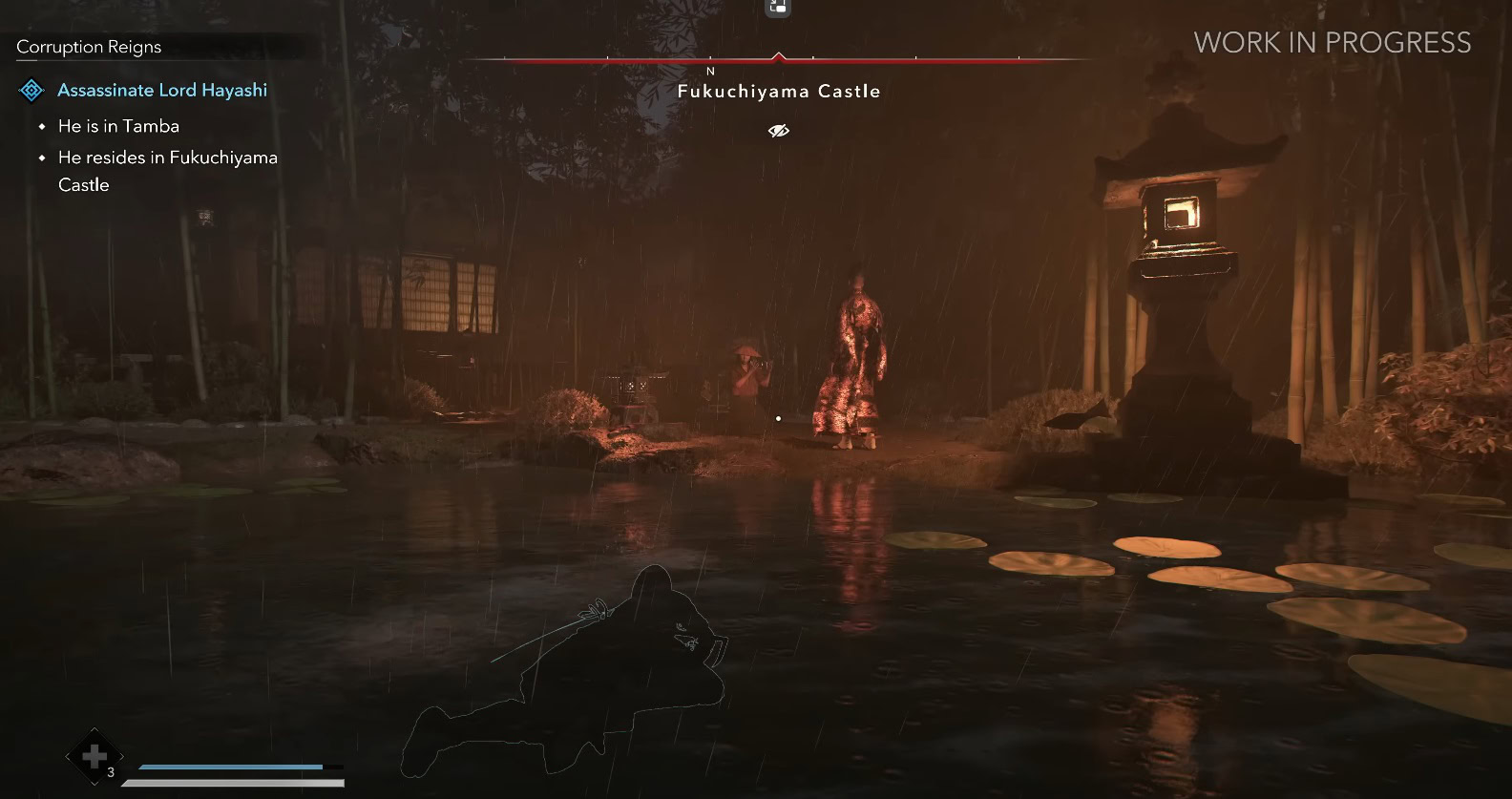 Naeo can swim underwater to remain invisible, a scene from the gameplay trailer of Assassin's Creed Shadows