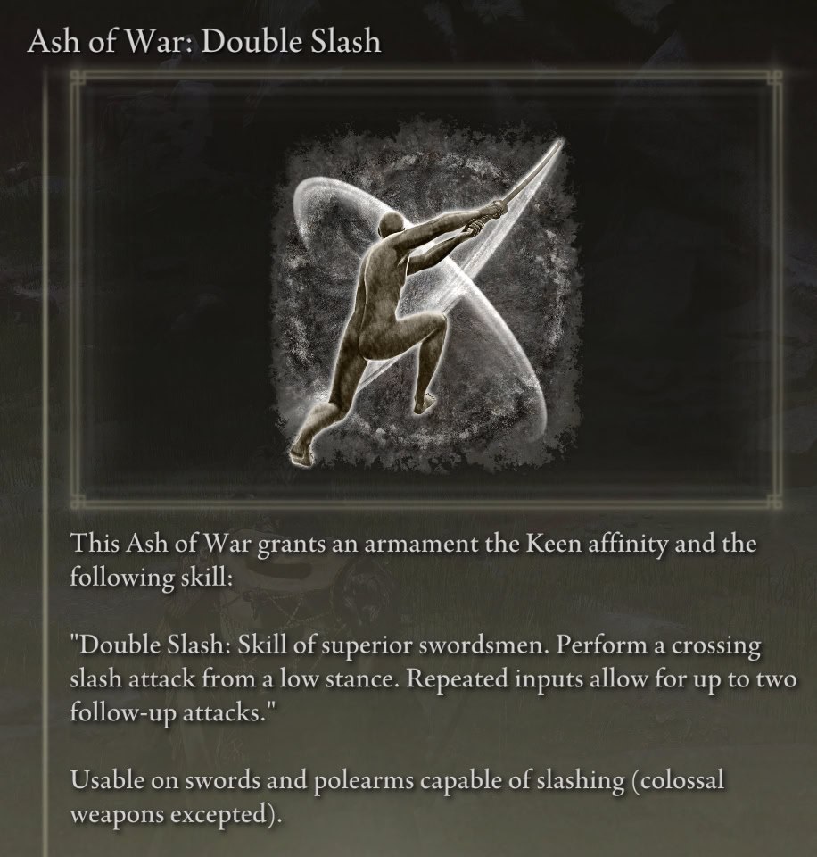 It drops Ash of War: Double Slash description - item from Elden Ring