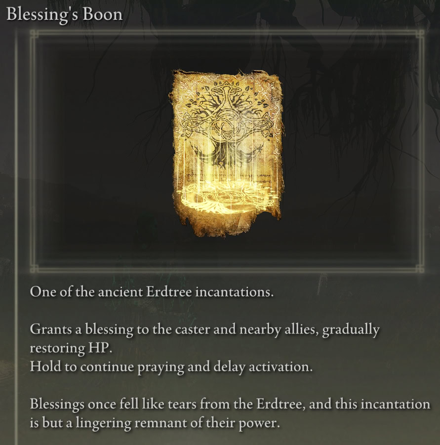Blessing's Boon item description in Elden Ring