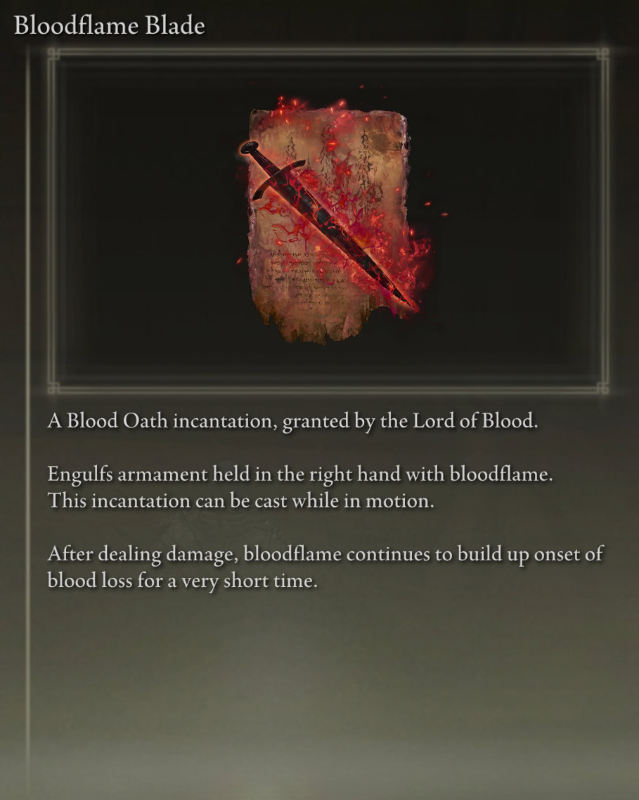 Recommended Incantations for Elden Ring Bleed Build: Bloodflame Blade