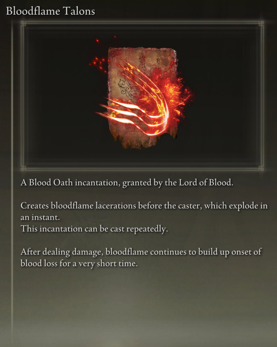 Recommended Incantations for Elden Ring Bleed Build: Bloodflame Talons