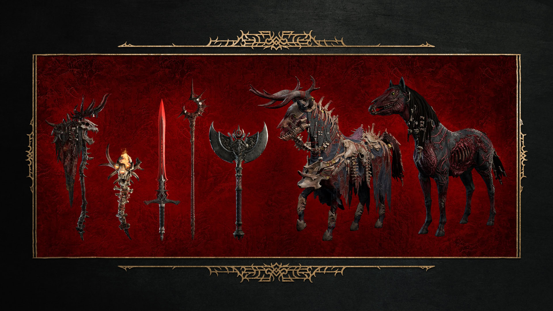 Preview of the free cosmetics from Diablo IV's first anniversary, as shown on the event page.