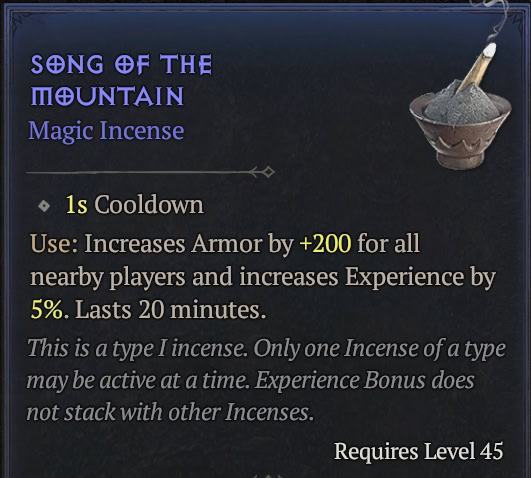 Song of the Mountain - Diablo 4 level up boost item