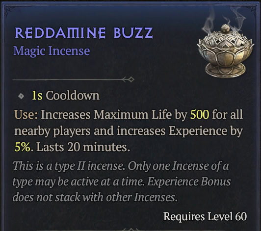 Reddamine Buzz - Diablo 4 level up boost item