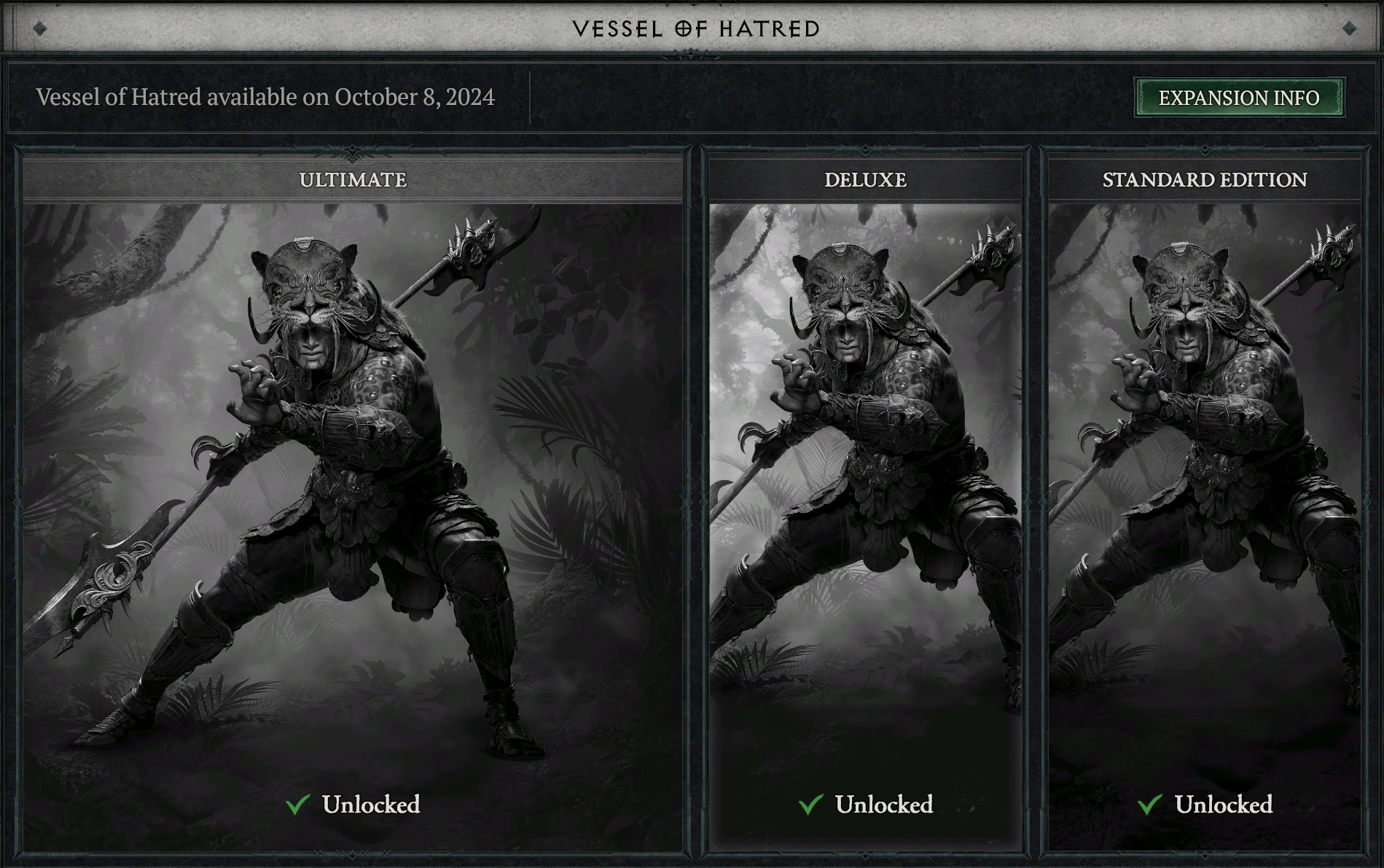 Screenshot showing the In-game store to a player who has purchased the expansion