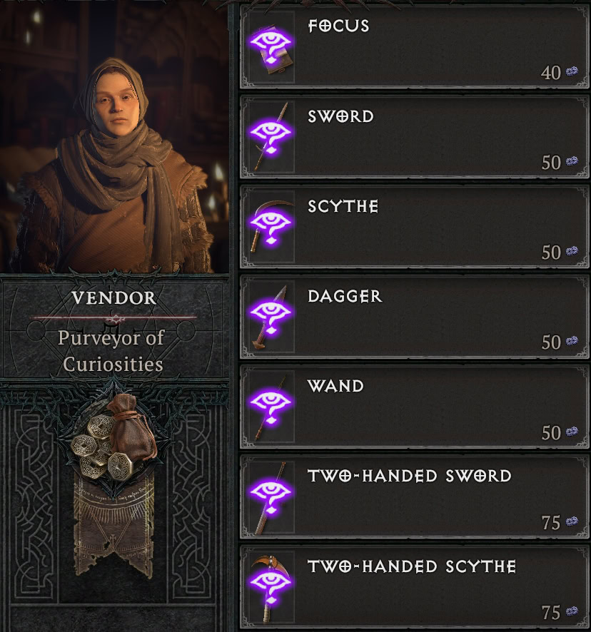 Obol Vendor contents in Diablo 4