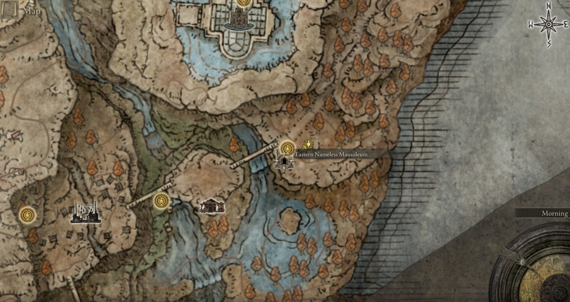 Elden Map Ring location: Eastern Nameless Mausoleum at Scadu Altus along the Recluses' River