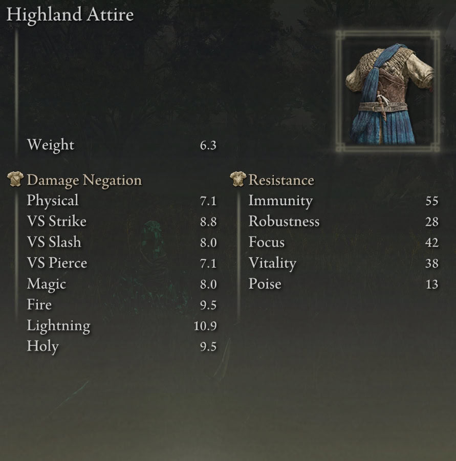 Shadow of the Erdtree Highland Leather Armor Set -  attire stats