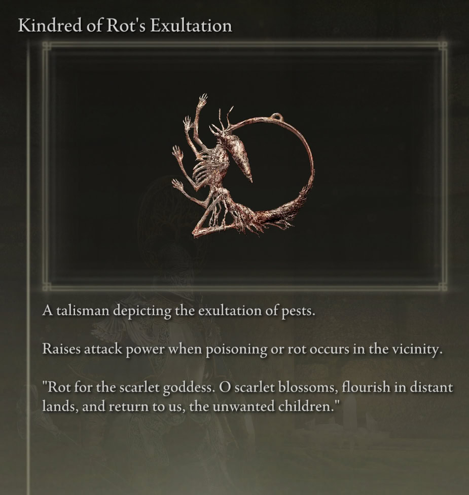 Kindred of Rot, item description from Elden Ring
