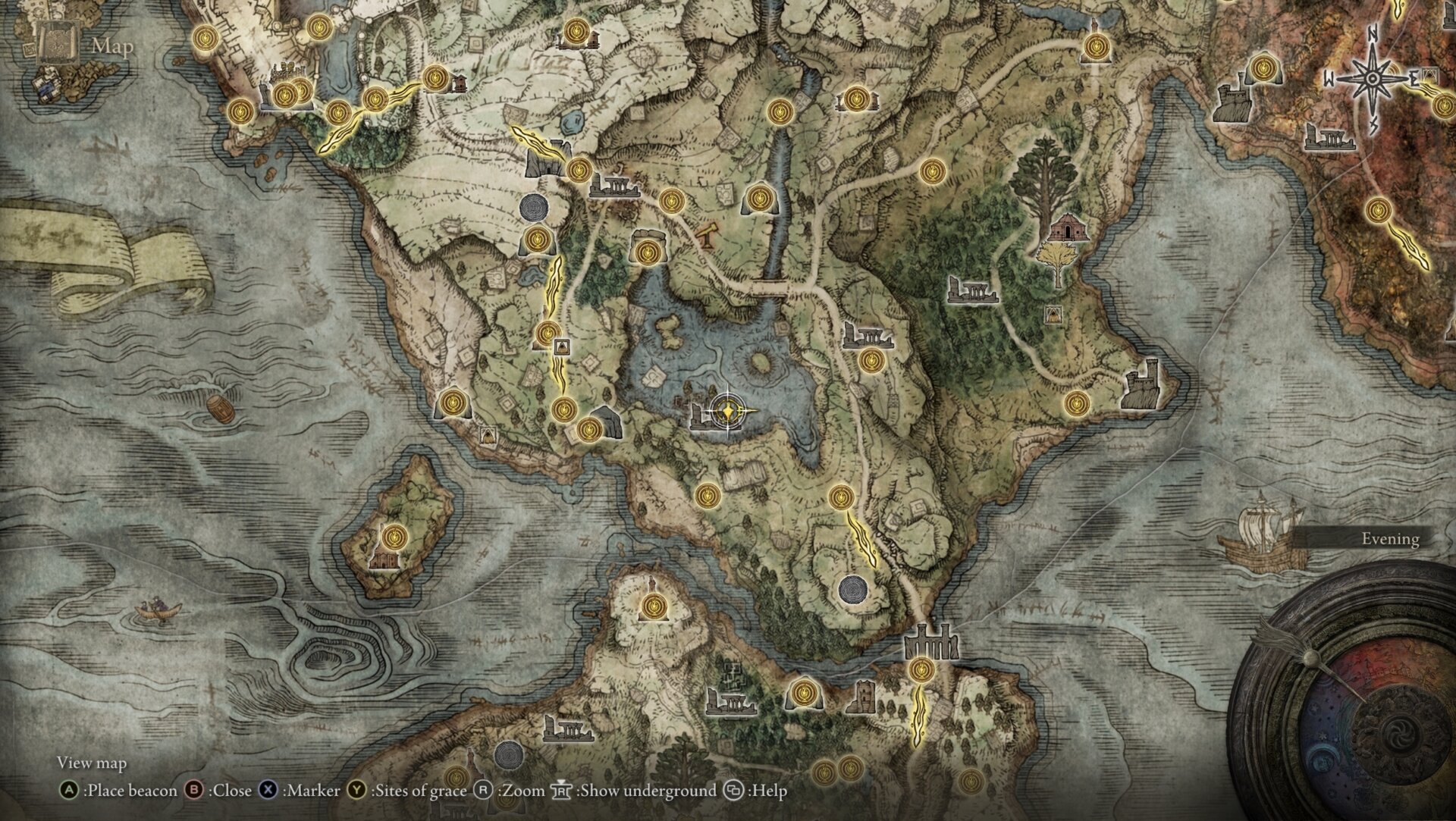 The transporter trap chest at the Dragon-Burnt Ruins at Agheel Lake in Limgrave - map location
