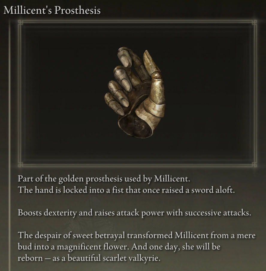 Recommended Talismans for Elden Ring Bleed Build: Millicent's Prosthesis
