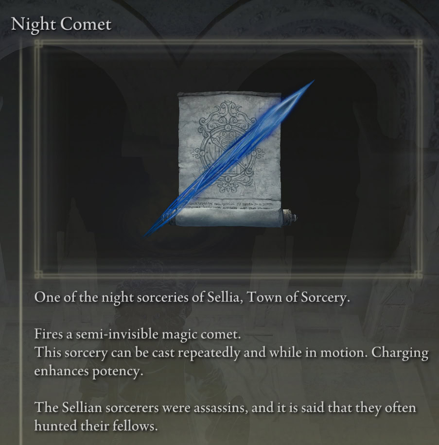Sorcery: Night Comet - item description in Elden Ring