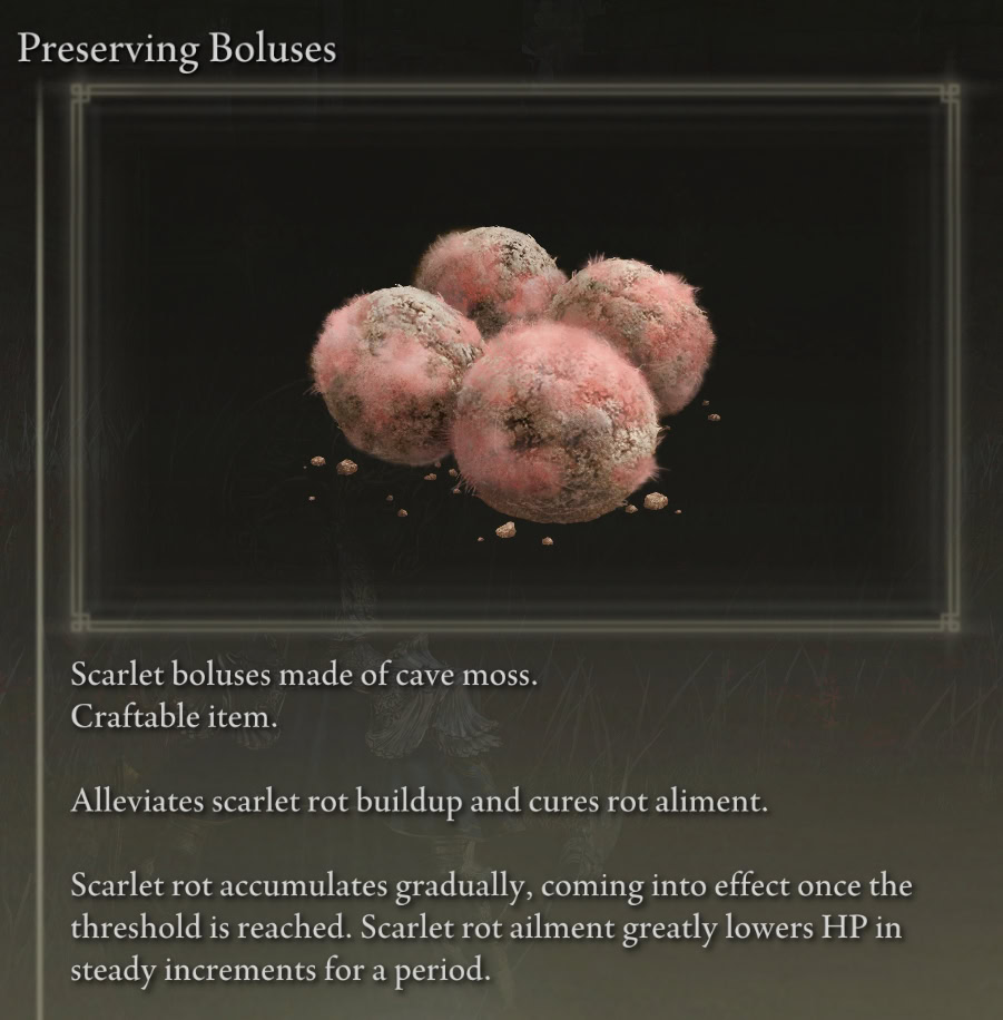 Preserving Boluses item description, Elden Ring