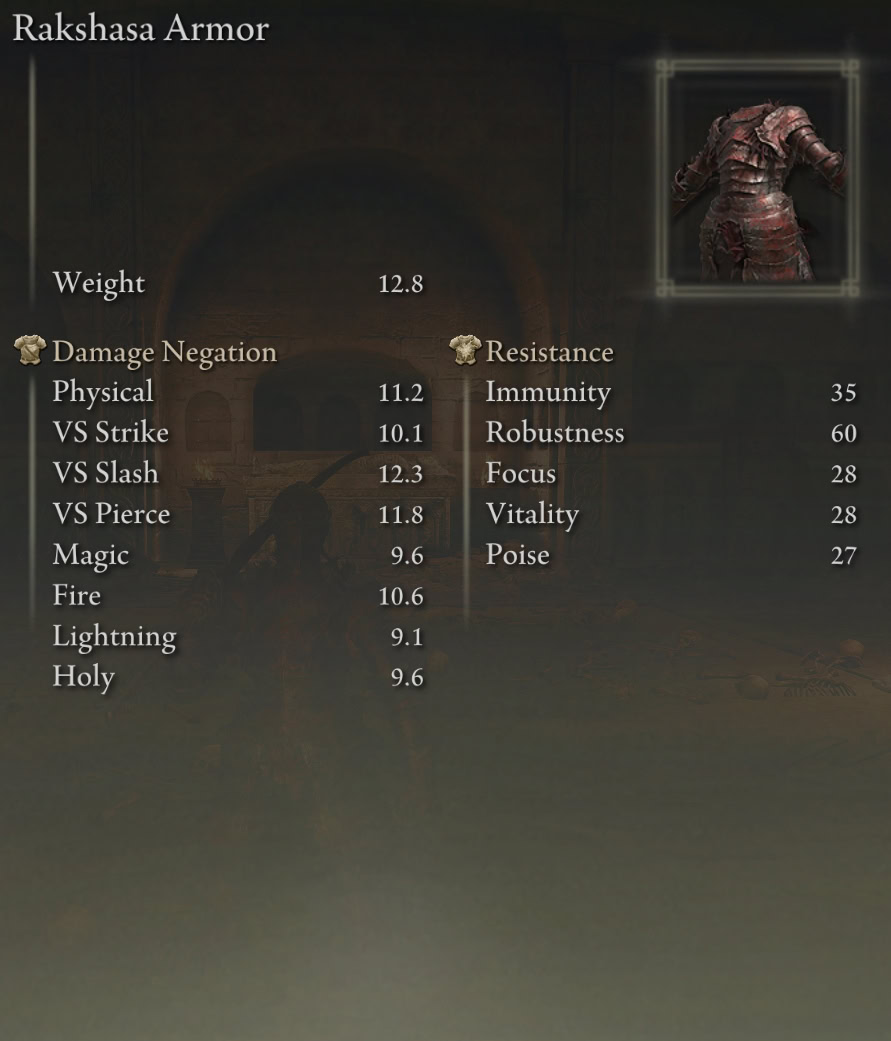 Shadow of the Erdtree Rakshasa Armor Set - armor stats