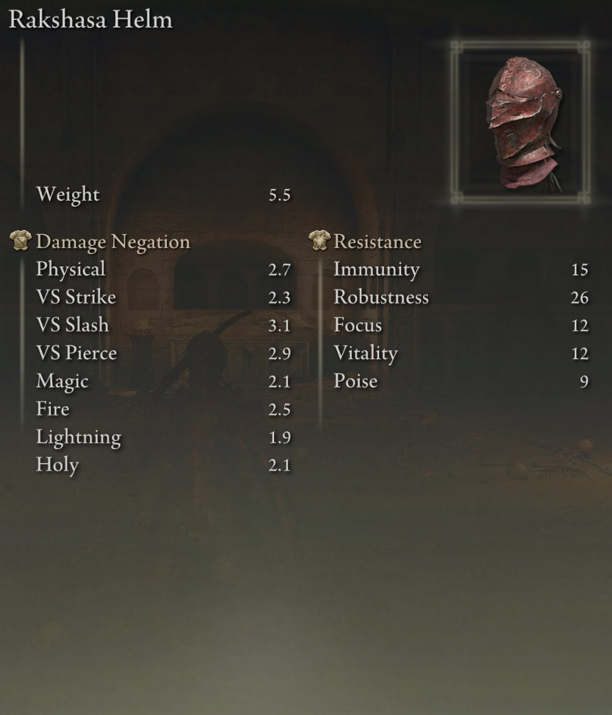 Shadow of the Erdtree Rakshasa Armor Set - helm stats