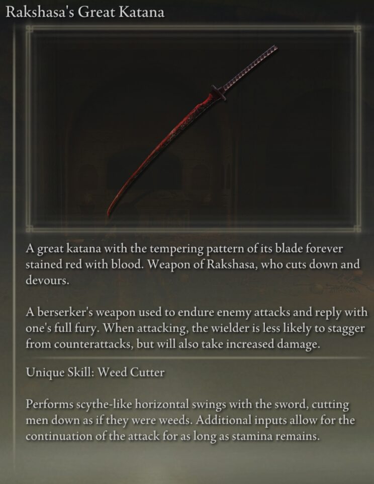 Rakshasa Armor Set and Rakshasa Great Katana Overview & Stats