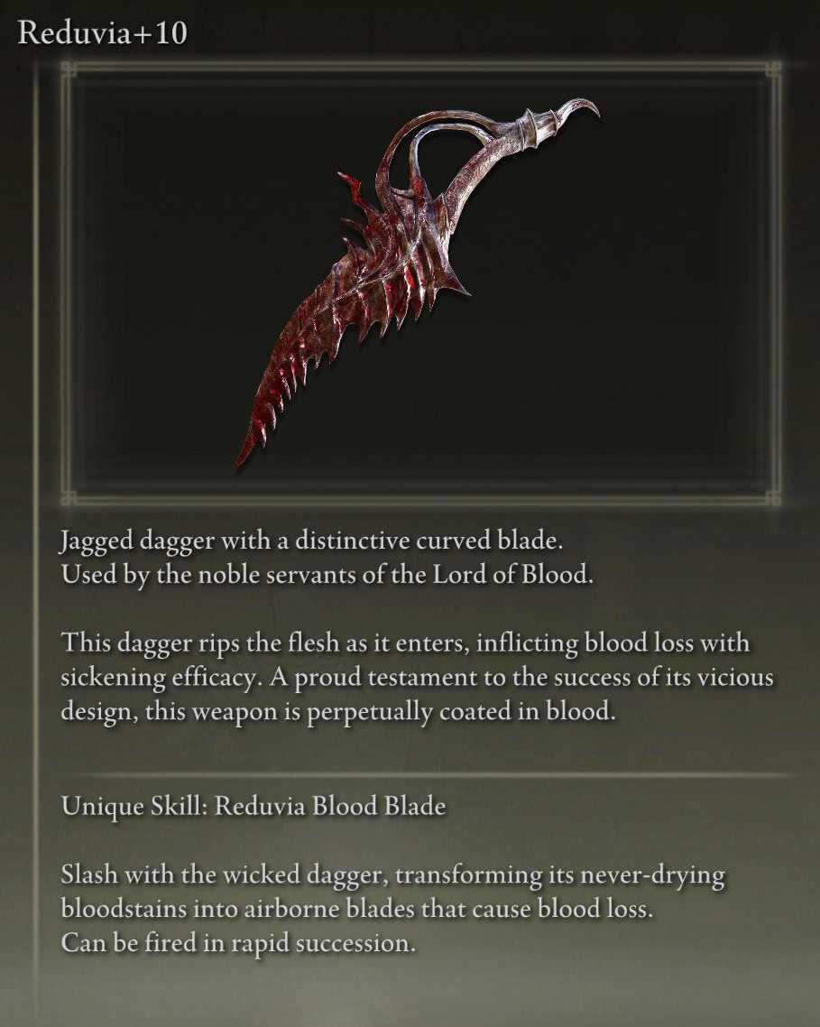 Recommended Melee Weapon for Elden Ring Bleed Build: Reduvia Dagger