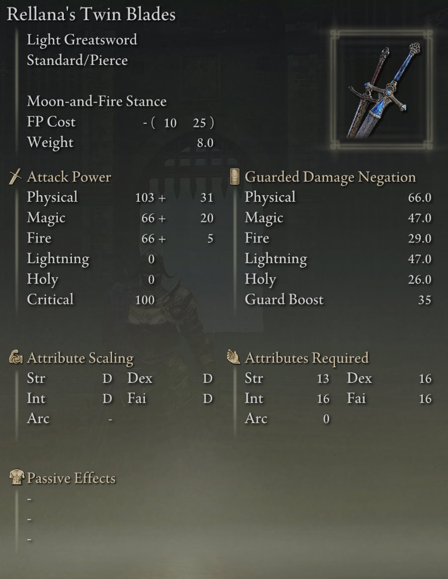 Rellana's Twin Blades Stats