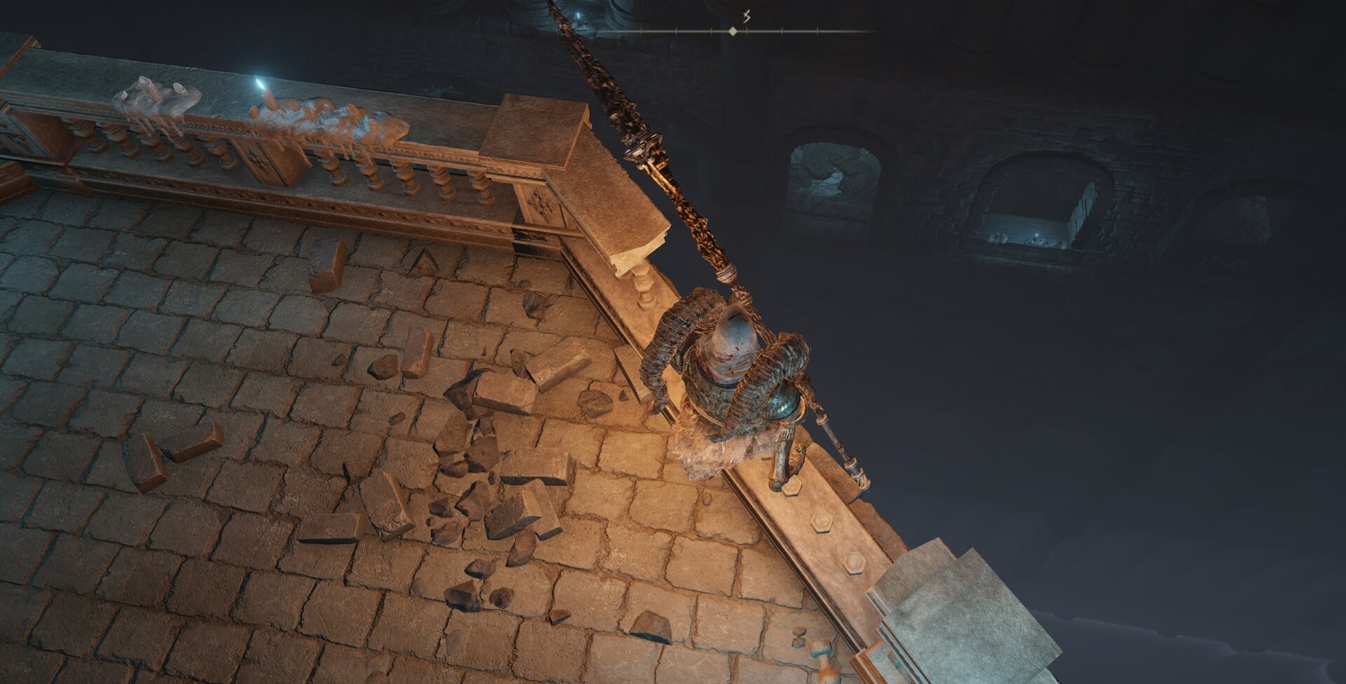 The spot where you have to jump onto an invisible path below