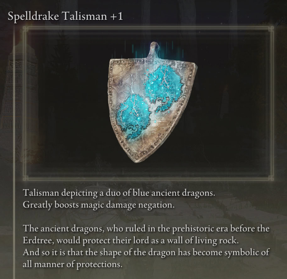 Spelldrake Talisman +1 item description in Elden Ring