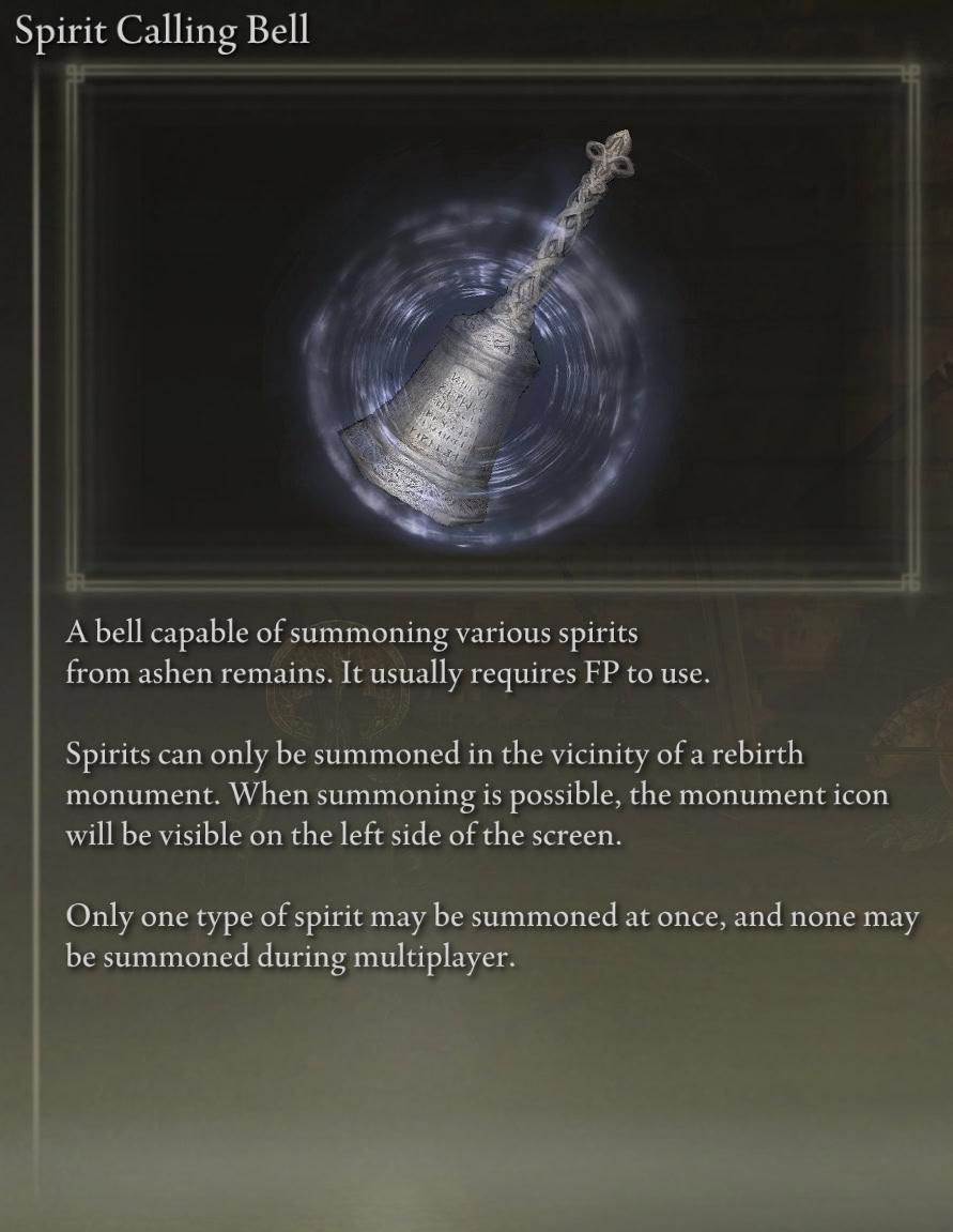 Spirit Calling Bell item description in Elden Ring