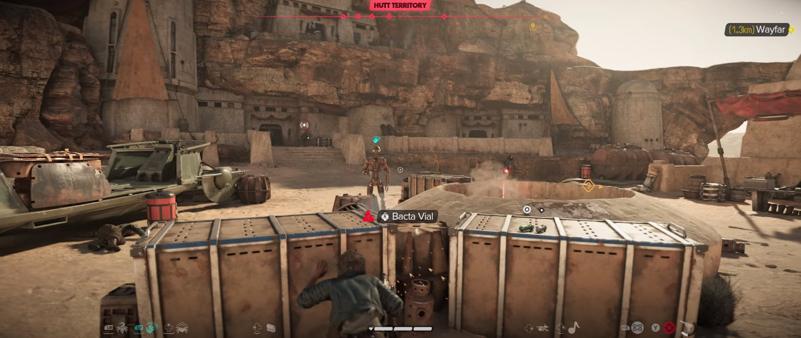 Combat scenario on Tatooine with Kay using cover