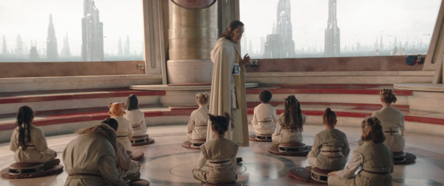 Master Sol lecturing younglings at the Jedi Temple on Coruscant, scene from Episode 1 of The Acolyte