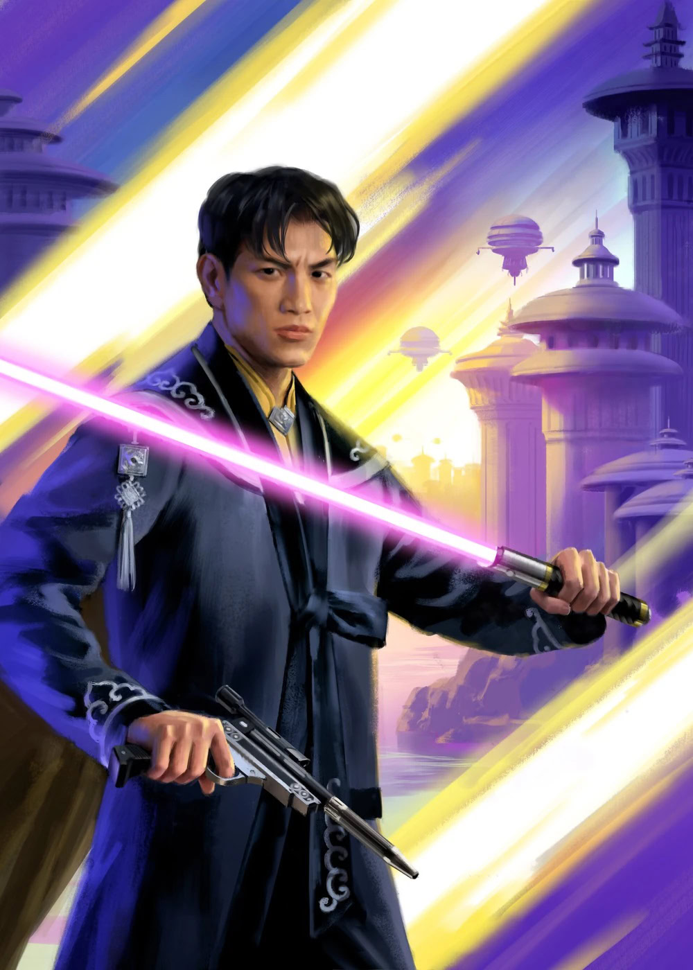 Axel Greylark with Gella's lightsaber