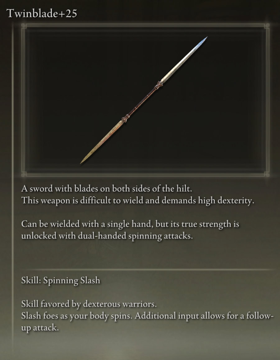 Recommended Melee Weapon for Elden Ring Bleed Build: Twinblade