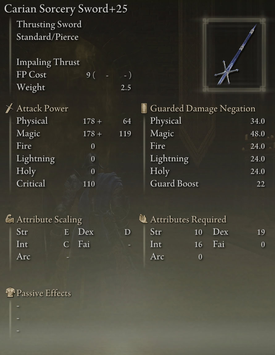 Carian Sorcery Sword stats