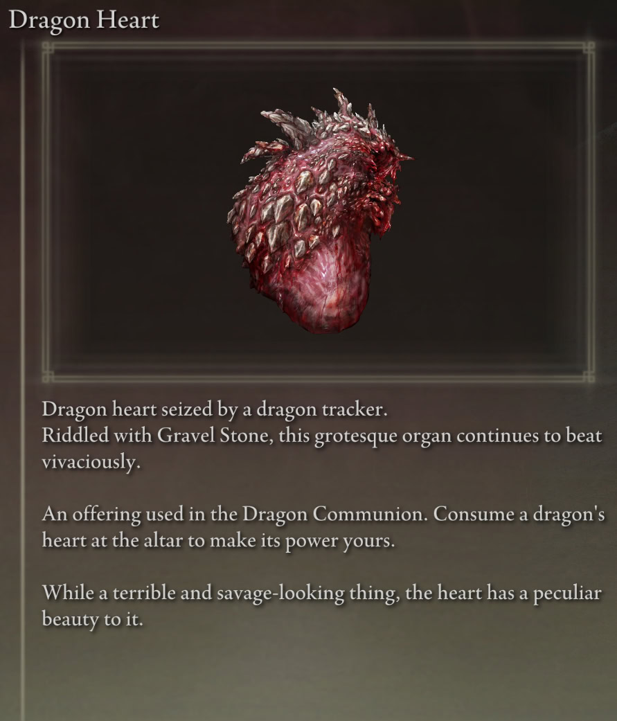 Dragon Heart item description in Elden Ring