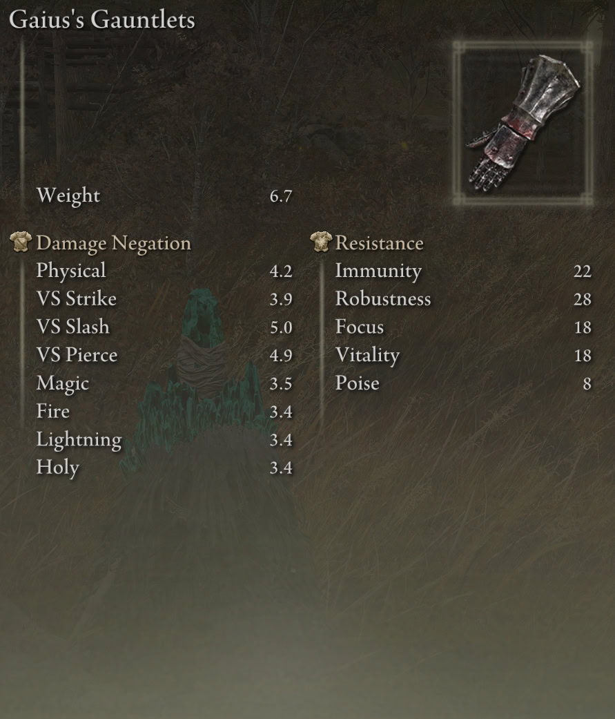 Elden Ring Gaius's gauntlets stats