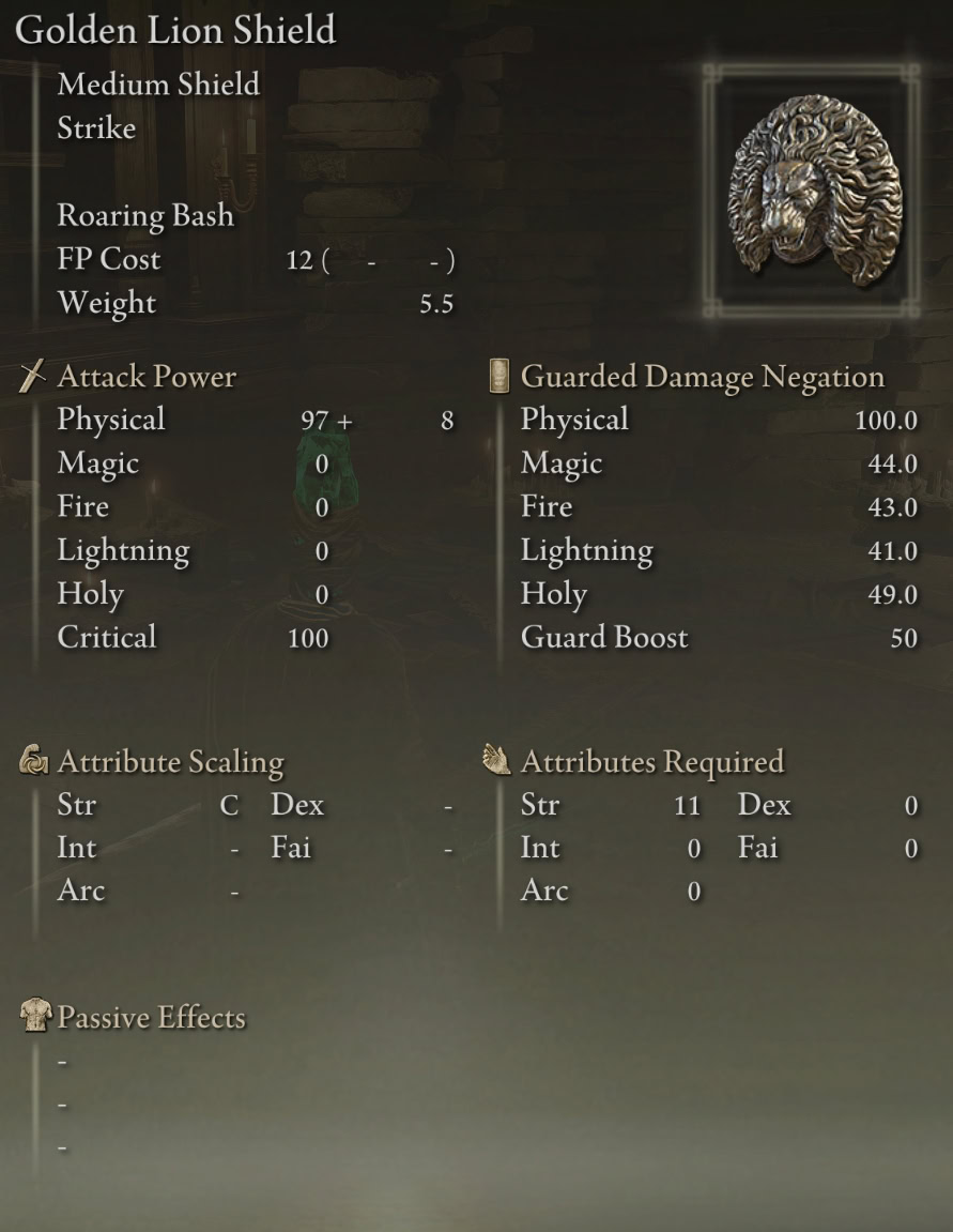 Golden Lion Shield stats
