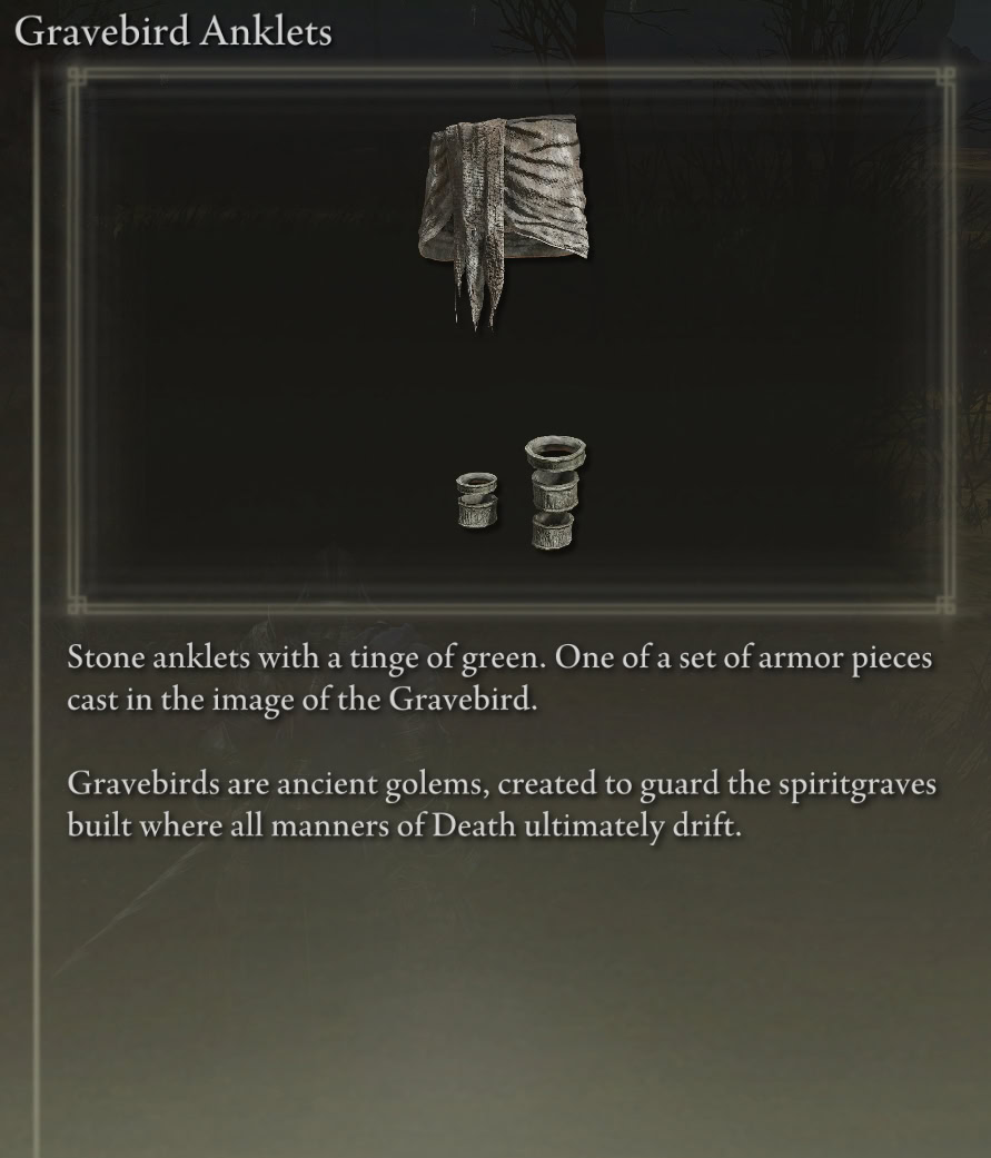 Gravebird Anklets - Item Description and Lore from Elden Ring