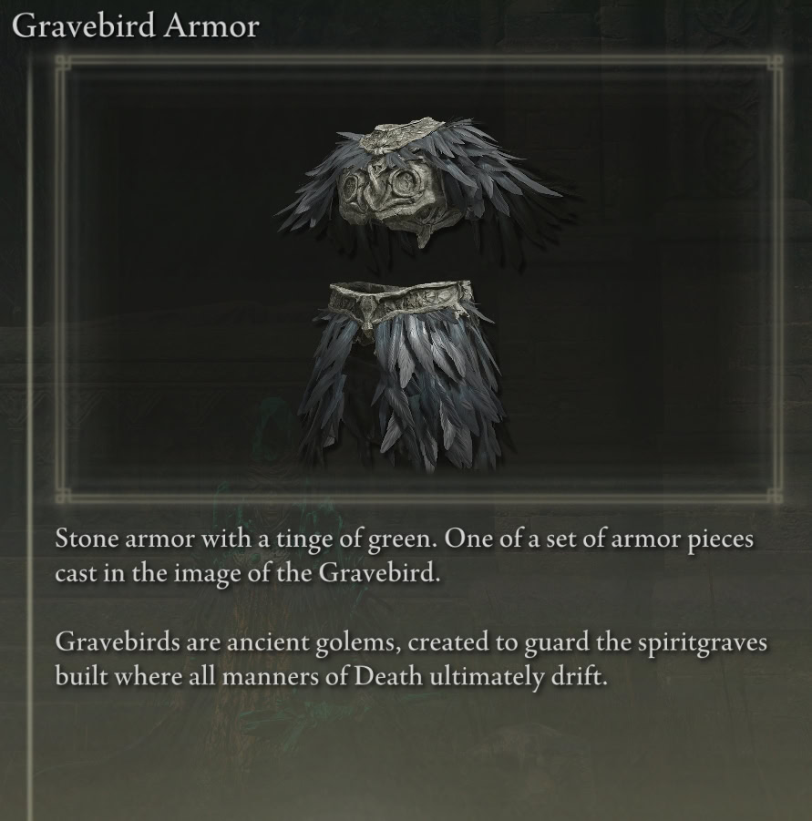 Gravebird Armor - Item Description and Lore from Elden Ring