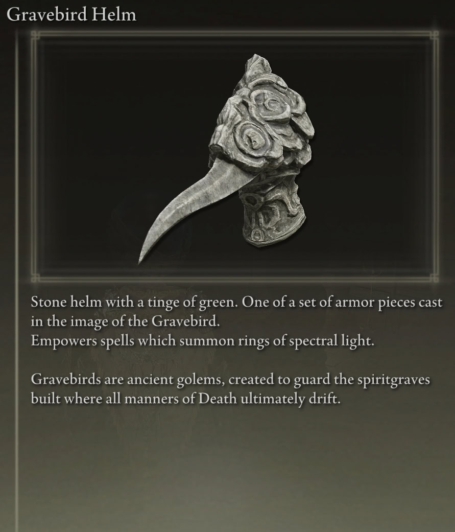 Gravebird Helm - Item Description and Lore from Elden Ring